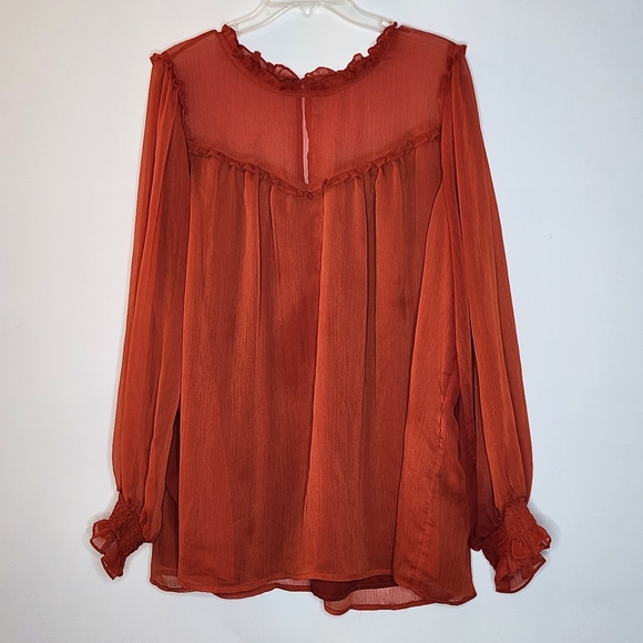 Torrid Burnt Orange Sheer Ruffle Blouse 3X - Picture 3 of 7